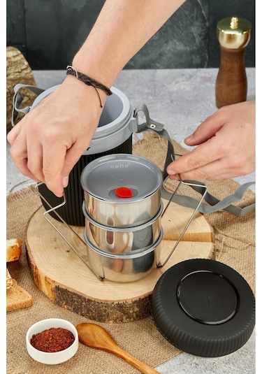 Cooker 3147 Siyah Lüx 1,2 Litre Çelik Hazneli 3'lü Yemek Termosu