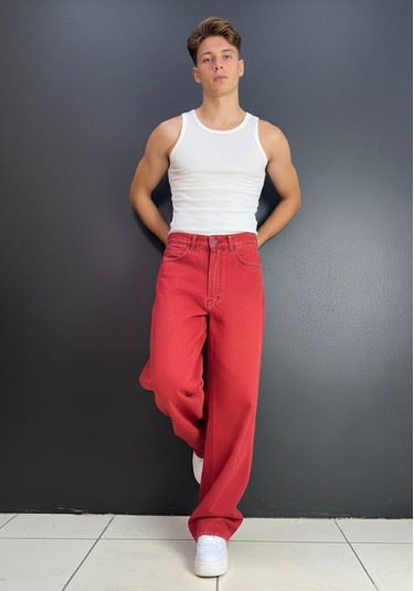 St.poll Baggy Jeans Pantolon Kırmızı