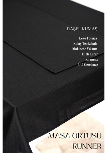 Smooth Set Masa Örtüsü Ve Runner Seti Sofra Bezi Çeyiz Seti Masa Örtüsü Ve Runner Siyah