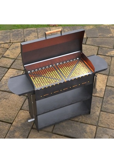 Kapaklı Barbekü Büyük Portatif Mangal Ve Izgaraları Siyah