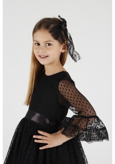 Ahengim Kız Çocuk Tokalı Ve Tül Dantel Günlük Trend Elbise Ak2209 001