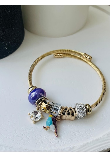 Mor Takı Papağan Charm Detaylı Bileklik Altın - Gold