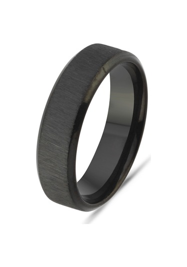 Takı Dükkanı Kişiye Özel İsim Yazılı Köşeli 6mm Mat Fırçalanmış Düz Unisex Çelik Yüzük Alyans Cl47y Siyah