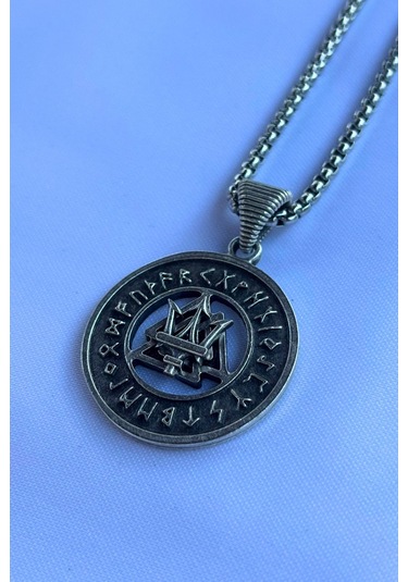 Mızraklı Viking Run El İşçiliği Paslanmaz Çelik Zincir Erkek Kolye Gümüş