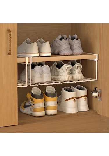 Dashanshop Beyaz Küçük Katlanır Metal Ayakkabı Rafı - Sağlam, Elektriksiz Dolap Yatak Odası Depolama Beyaz