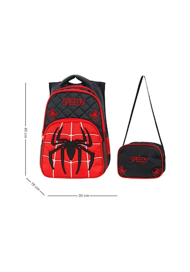Waddell İlkokul Sırt Çantası ve Beslenme Çantası Speedy Kırmızı-Siyah