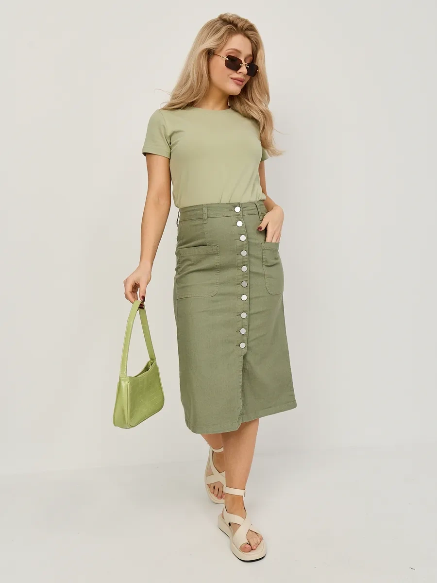 Osnova Düğmeli Uzun Kot Etek 423458321 Khaki