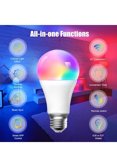 Besthome1 Bluetooth Akıllı Ampul, Zengge Uygulamasıyla Kontrol, 2700k-6500k Cct, 16m Rgb, Dinamik Modlar, Müzik Senkronizasyonu