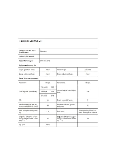 Siemens GU15DADF0 106 LT 3 Çekmeceli Ankastre Derin Dondurucu