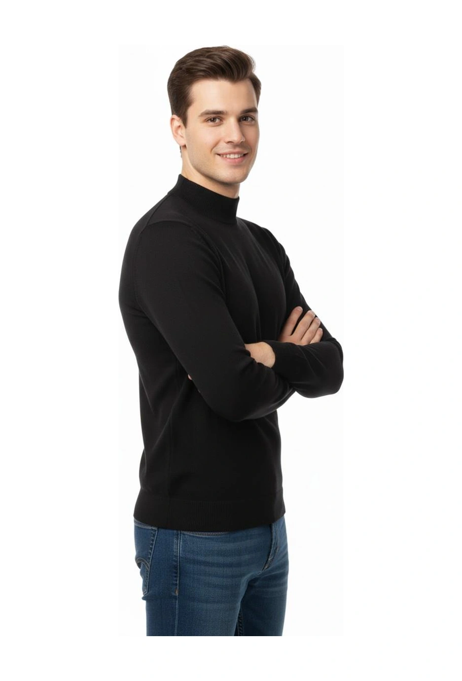 Erkek Yarım Balıkçı Kazak Çelik Örgü Regular Kalıp 4241b Bgl-st04854 Siyah