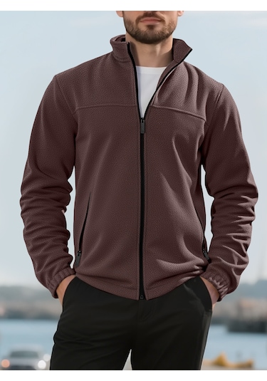 Yeni Avrupa Boyutu Ceket Amerikan Tarzı Sonbahar Ve Kış Artı Kadife Kalınlaşmış Polar Polar Standı Yaka Kazak Kahverengi