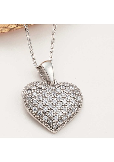 925 Ayar Gümüş Bombeli Kalp Kadın Kolye Gümüş