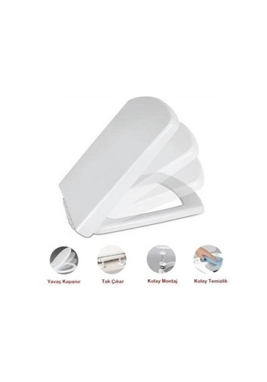 Nkp Sedef Kare Soft Close Yavaş Kapanan Amortisörlü Klozet Kapağı Beyaz
