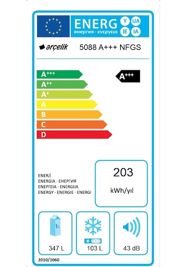 Arçelik 5088 NFGS A+++ 505 LT NoFrost Çift Kapılı Buzdolabı - Siyah