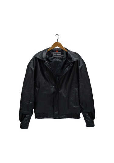 Siyah Oversize Bomber Deri Ceket Koyu Siyah