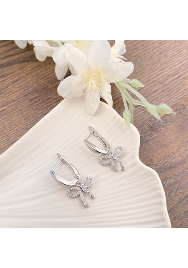 Fiyonk Küpe Sallantılı Zirkon Taşlı Çelik Silver