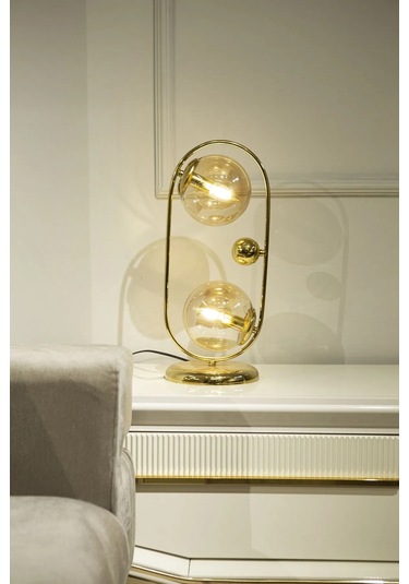 Sarı Kaplamalı Gold Camlı Masa Lambası 1 Adet