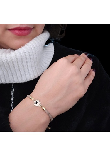 Peri Temalı Örgülü 14 Ayar Altın Plakalı Yaprak Figürlü Hediye Bileklik-331sembol-kahverengi Altın