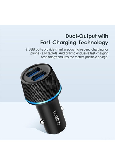 Teltree 2 Usb Çift Portlu Araç Şarj Cihazı, 5v/2.1a Hızlı Şarj, 120cm Kablolu, Siyah, Led Işık, Güvenlik Koruma