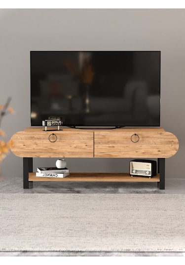Tv Sehpası Tv Ünitesi Kapaklı Raflı Setro Atlantik Çam Kahverengi