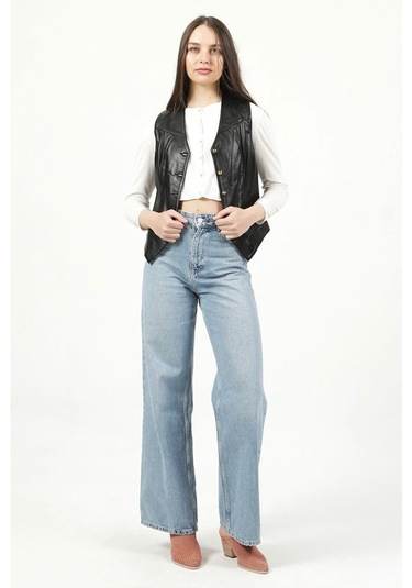 Dericlub Dc-001 Hakiki Deri Kadın Yelek Siyah