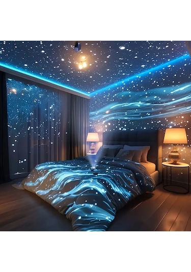 Honeybeeshop 1 Bilgisayar Su Dalgası Yıldızlı Gökyüzü Projeksiyon Lamba Usb 7 Renk 3 Mod Yatak Odası Gece Işığı Doğum Günü Parti Dekor Işık