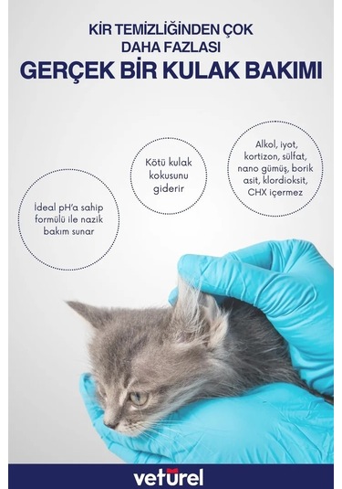 Veturel Köpek Kulak Temizleme Solüsyon Kir Enfeksiyon Kaşıntı Koku Kulak Uyuzu 100 ML + Disk Pamuk 50'li