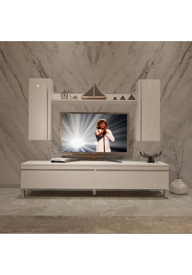Decoraktiv Eko 7 Mdf Std Krom Ayaklı Tv Ünitesi Tv Sehpası Beyaz