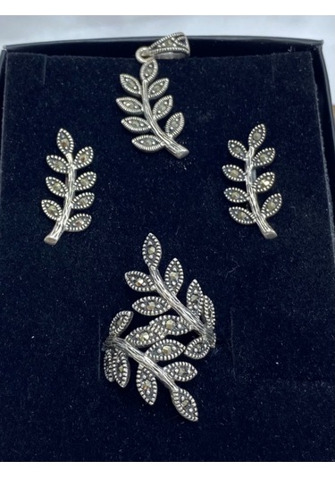 Yaprak Tasarımlı Gümüş Kadın Set Gümüş