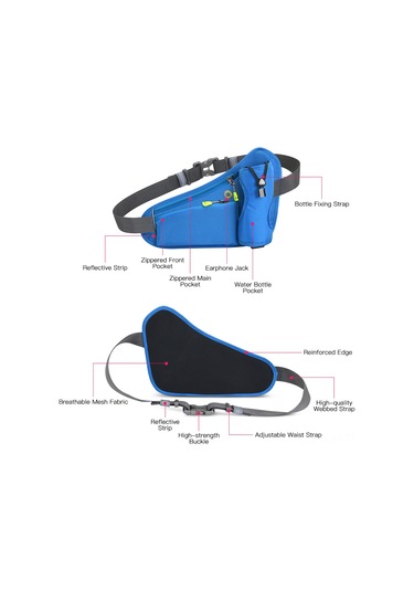 Jeehugo Siyah Spor Bel Çantası, İki Fermuarlı Cep Ve Su Şişesi Tutucu İle Outdoor Aktivitelere Uygun Siyah