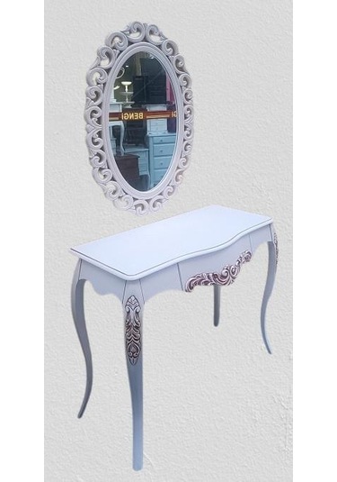 Dresuar Model 90522 Vintage Oymalı Bombe Kapak Kayın Lükens Ayak Beyaz El Yapım Beyaz