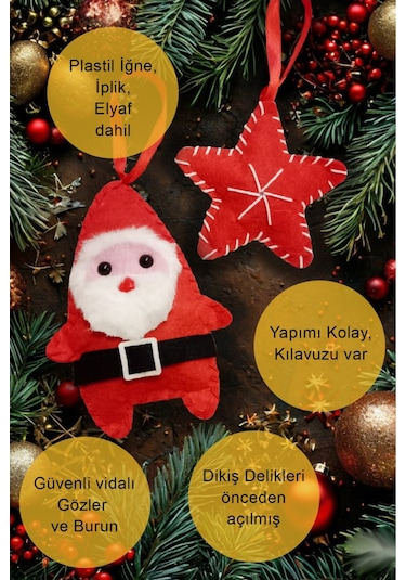 Keçe Kendin Yap Yılbaşı Süsü Noel Baba Ve Yıldız Seti