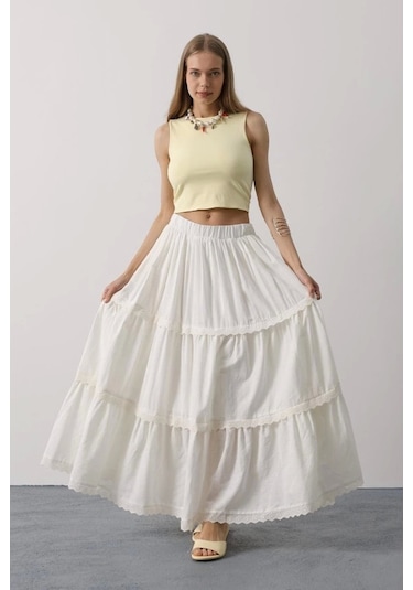 Dantel Detaylı Etek - Beyaz Beyaz