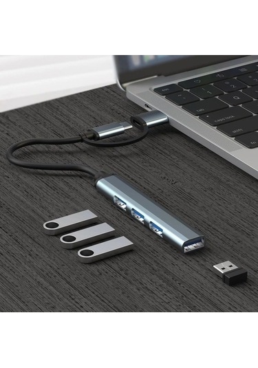 Xuweiwei 2'si 1 Arada Usb 3.0 Hub, 4 Port Type-c Usb 3.0 Hub,