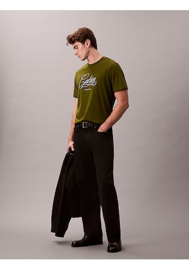 Erkek 20's Script Grafik Detaylı T-shirt Yeşil