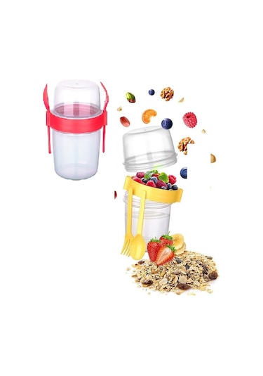 Çift Hazneli - Çatal Kaşıklı Portatif Müsli -atıştırmalık Kabı 65