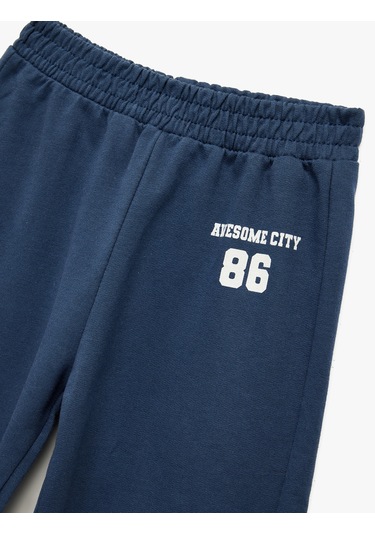 Koton Şardonlu Çiçek Baskılı Pamuklu Geniş Paça Eşofman Altı Lacivert 6wmg40071ak Lacivert