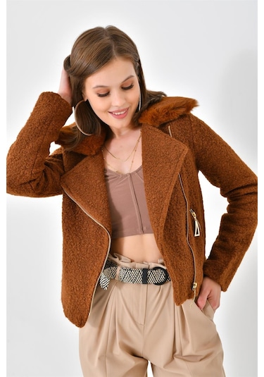 Ftz Women Kadın Kürk Detay Mont Taba Rbn4039-taba Taba