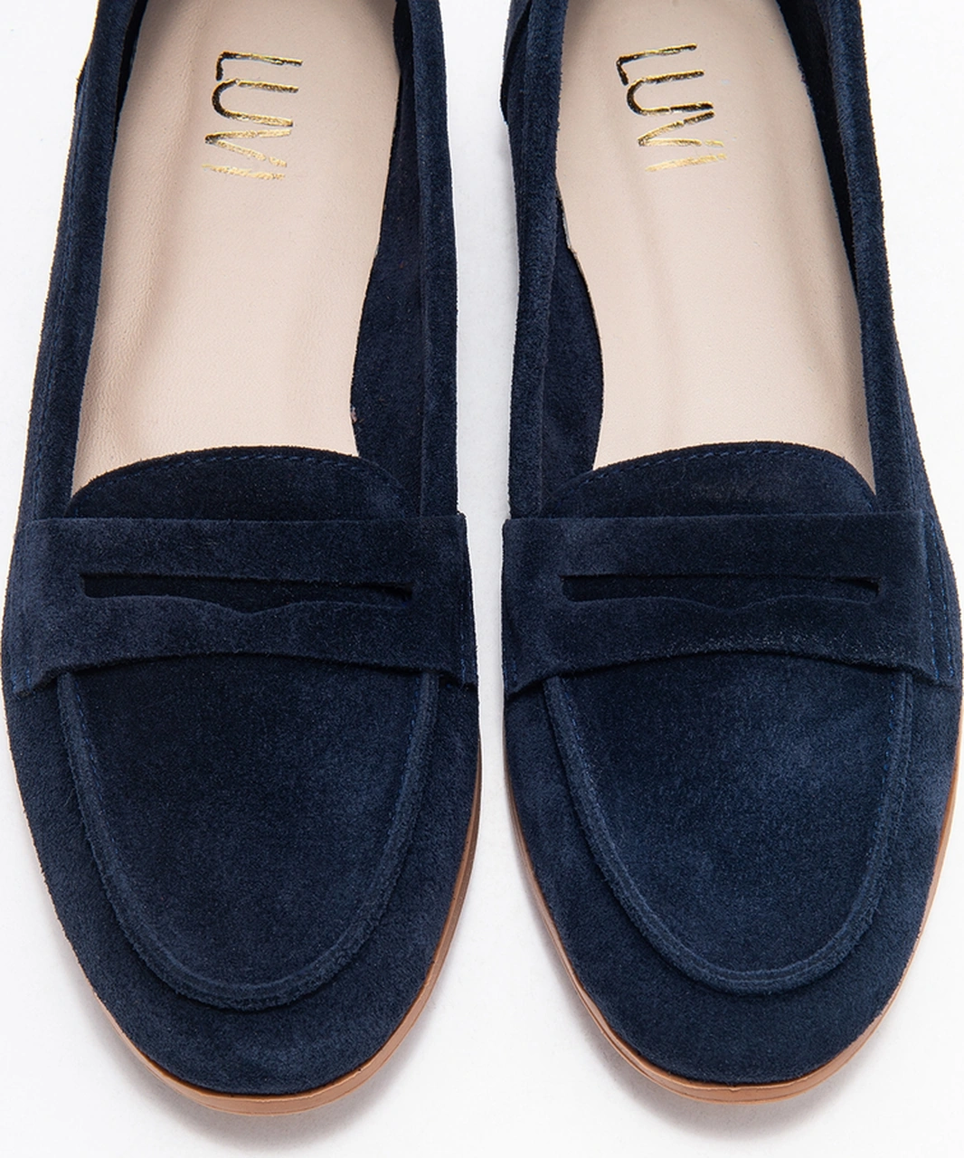 F02 Lacivert Süet Hakiki Deri Kadın Loafer Ayakkabı Lacivert