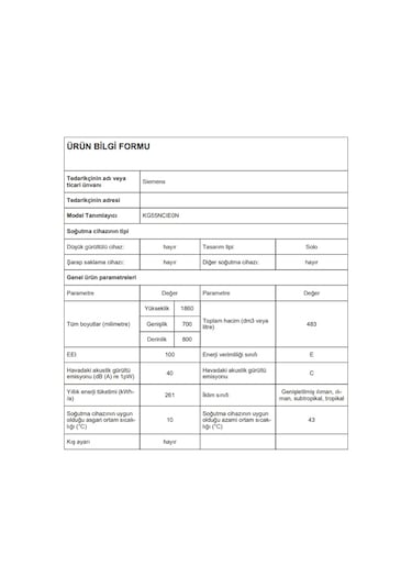 Siemens KG55NCIE0N 483 LT No-Frost Kombi Tipi Buzdolabı