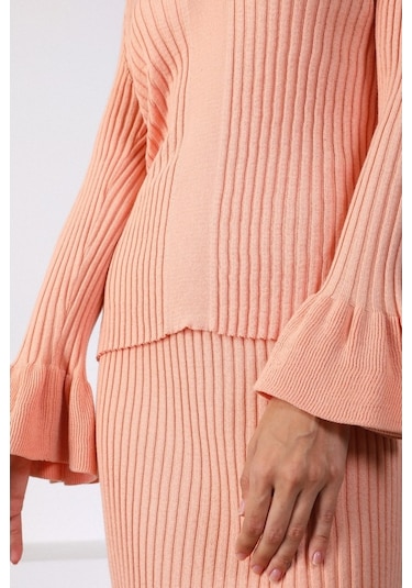 Ferraro Apricot Yırtmaçlı Kadın Triko Etek Pudra