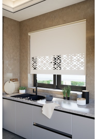 Lazer Kesim Mat Stor Perde, Lazer Kesimli Klasik Serisi, C-191001 Beyaz Renk