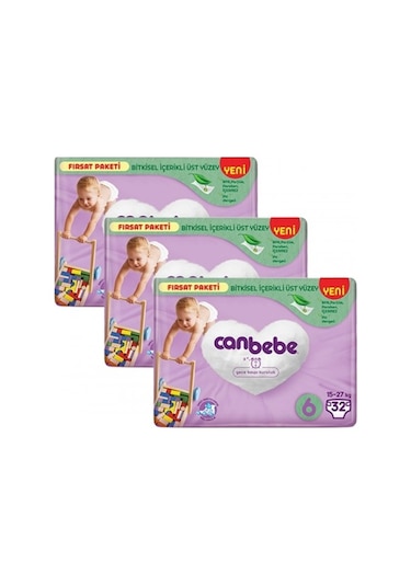 Canbebe Bebek Bezi Fırsat Paketi 6 Beden Xl 15-27 Kg 32 Li X 3 PKT.CANBEBE.066 3'lü