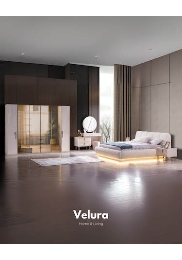 Tress 6 Kapaklı Temperli Cam Gardırop Dolap Krem