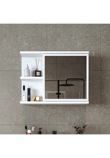 Kulpsuz Tek Kapaklı Mat Suntalam 60 Cm Aynalı Banyo Üst Dolap Byz Mat Beyaz