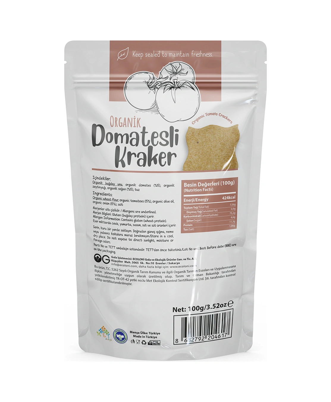 Organik Domatesli Kraker 100gr