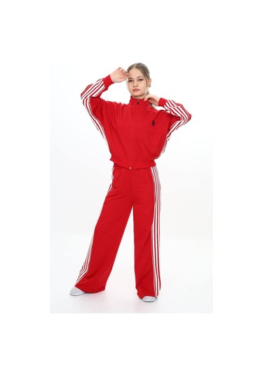 Kız Çocuk %100 Pamuk Oversize Alt&üst Uzun Kol Eşofman Takımı-183-eşt-0023 Kırmızı