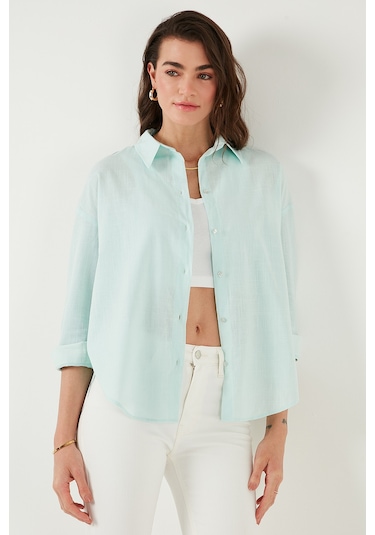 Lela Pamuklu Regular Fit Uzun Kollu Düz Bayan Gömlek Cf25S168305 Mint