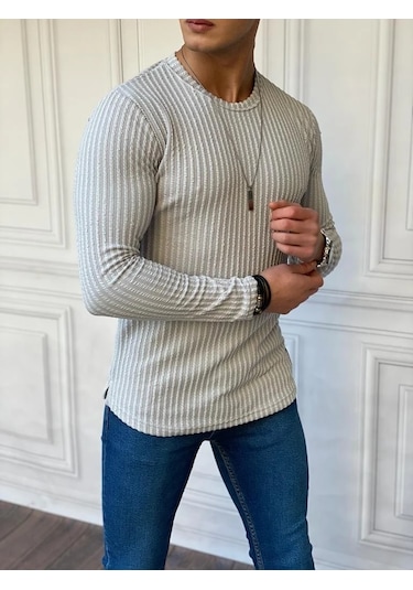 Modefendi Armür Kumaş Pamuklu Çizgi Detaylı Sweatshırt Gri