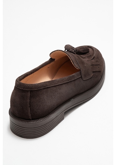 Milina Kahverengi Süet Püsküllü Hakiki Deri Kadın Loafer Ayakkabı Kahve Süet